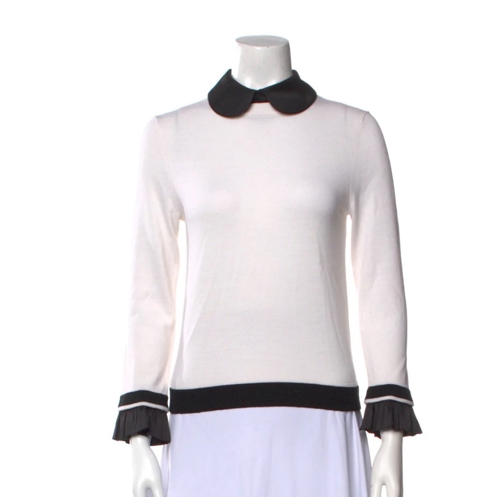 NWT Alice + Olivia White Sweater with Black Trim, Removable Collar